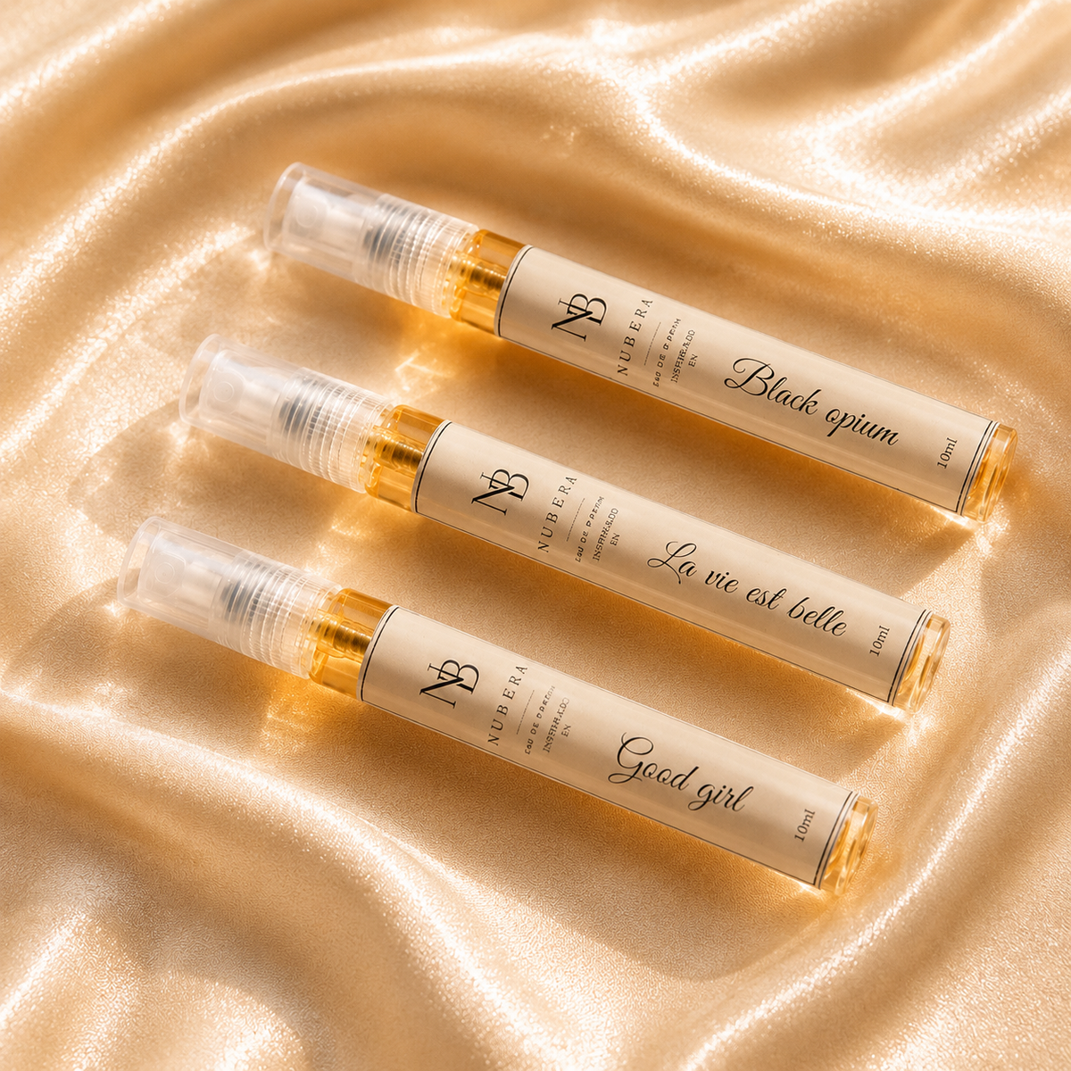 Trío Signature EDP 10ml – Inspirado en Black Opium, Good Girl, La Vie Est Belle – Nubera Perfumes, perfumería vegana y cruelty-free