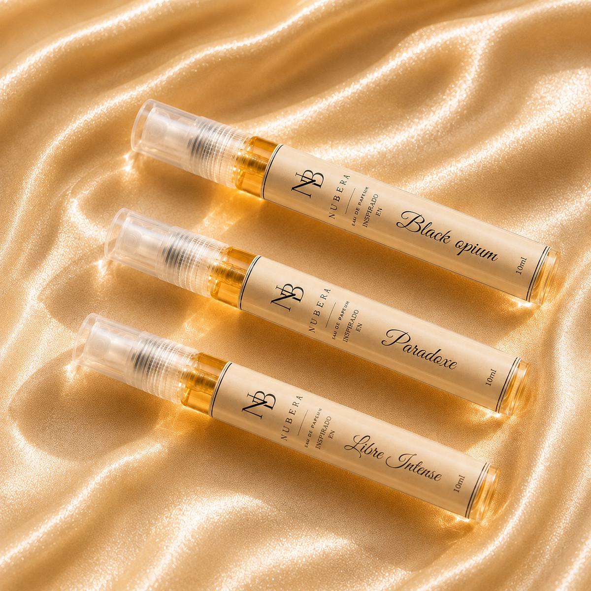 Trío Signature EDP 10ml – Inspirado en Black Opium, Paradoxe, Libre Intense – Nubera Perfumes, perfumería vegana y cruelty-free