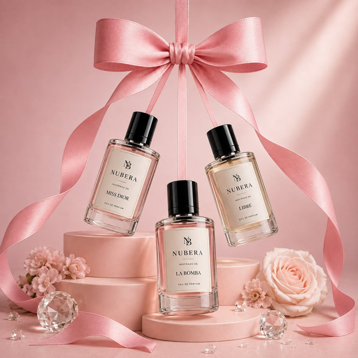 Trío Signature EDP 50ml – Inspirado en Miss Dior, La Bomba, Libre – Nubera Perfumes, perfumería vegana y cruelty-free